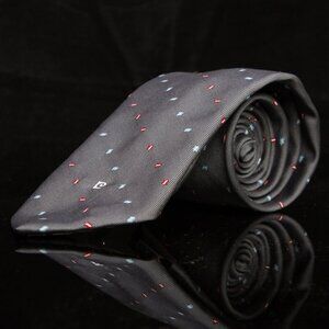 Vintage Pierre Cardin Mens Tie Gray With Red & Blue Abstract Pattern
